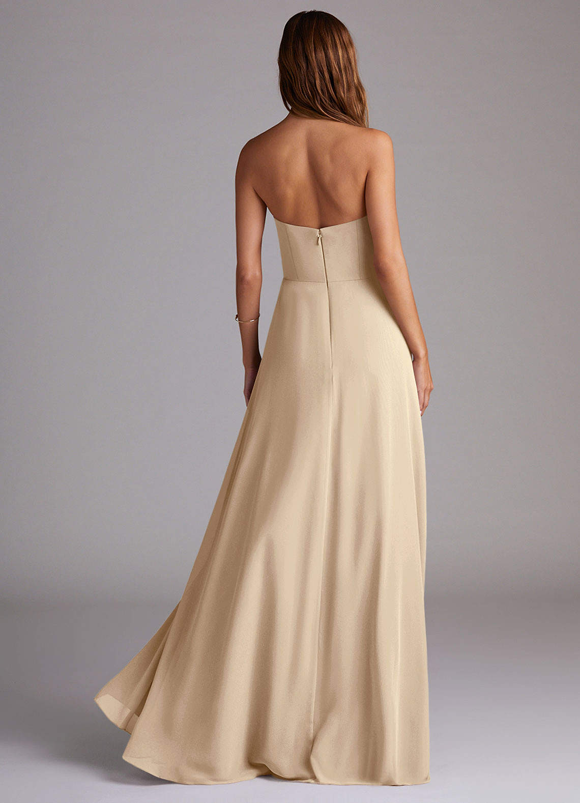 Azazie Wren Abiti da Damigella Abito Convertibile A-Line in Chiffon Spacco Laterale Champagne image1
