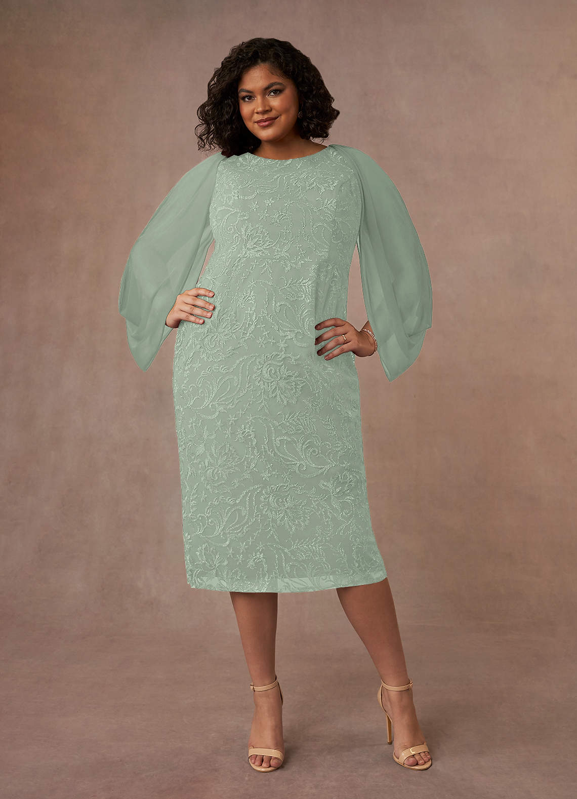 Azazie Mya Mother of the Bride Dresses Dusty Sage Sheath Scoop lace Lace Dress image5