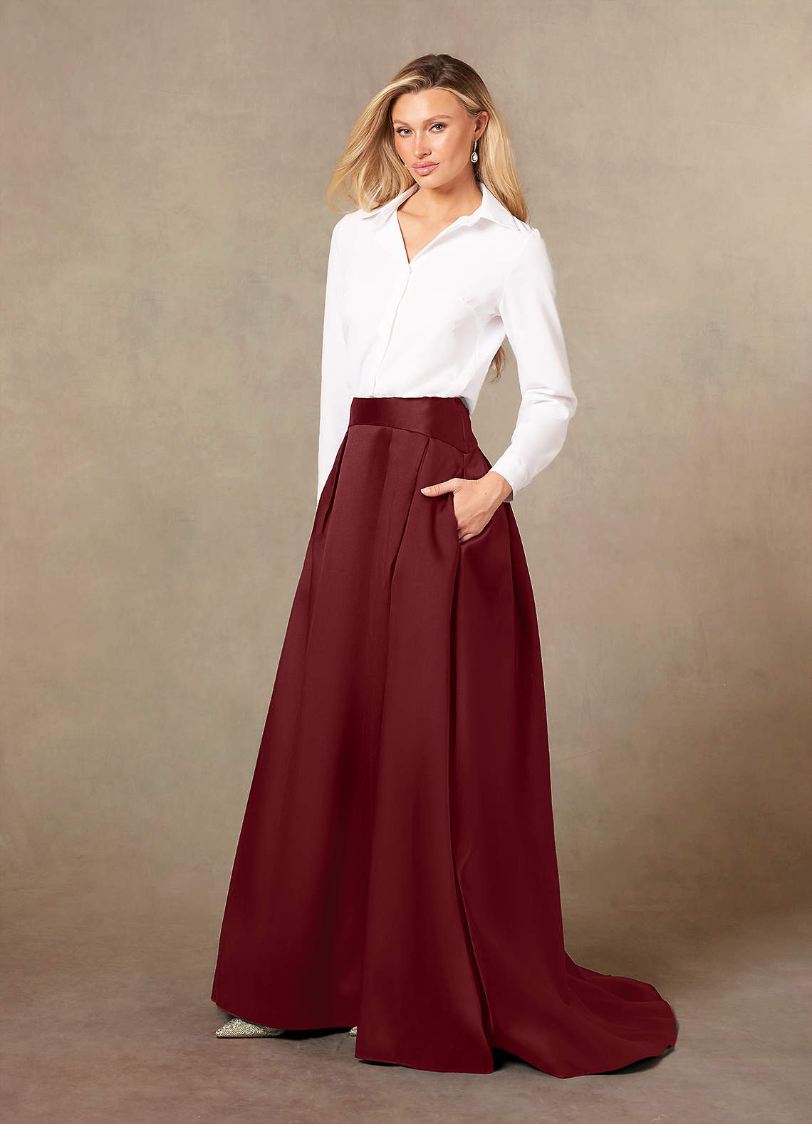 Burgundy Azazie Sarai Pleated Mikado Separates 