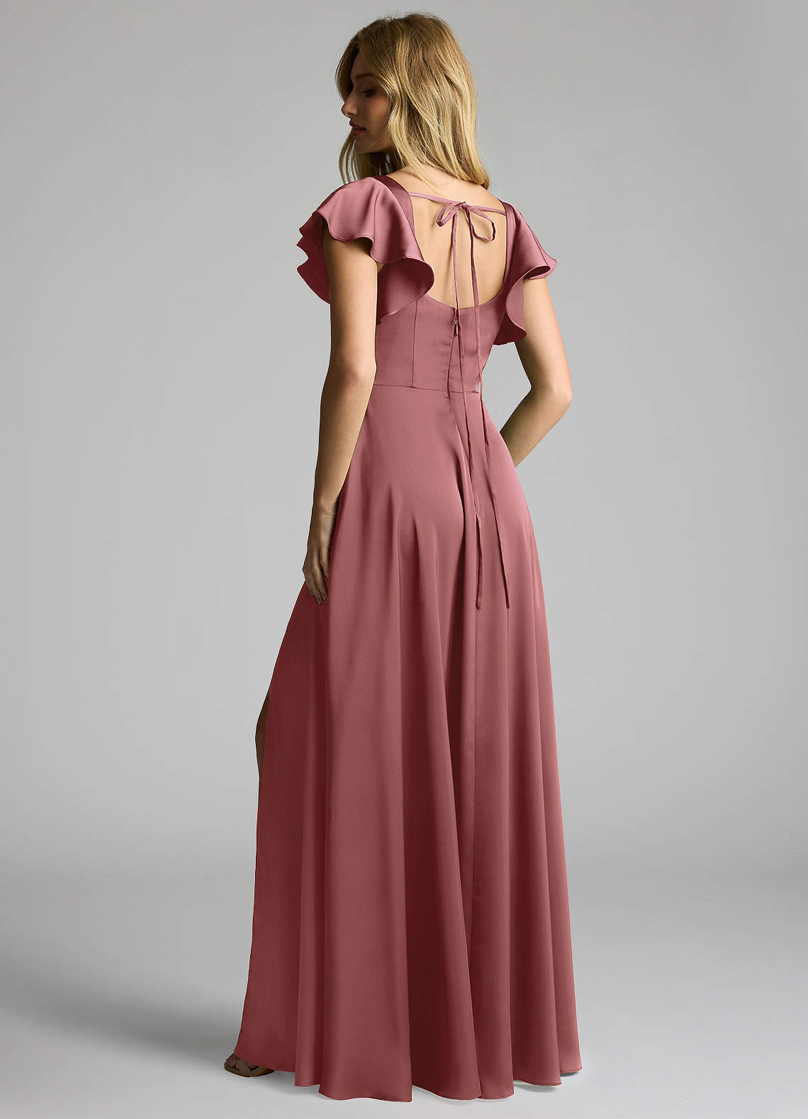 Azazie Bondi Bridesmaid Dresses Amethyst A-Line Bow Stretch Satin Dress image2
