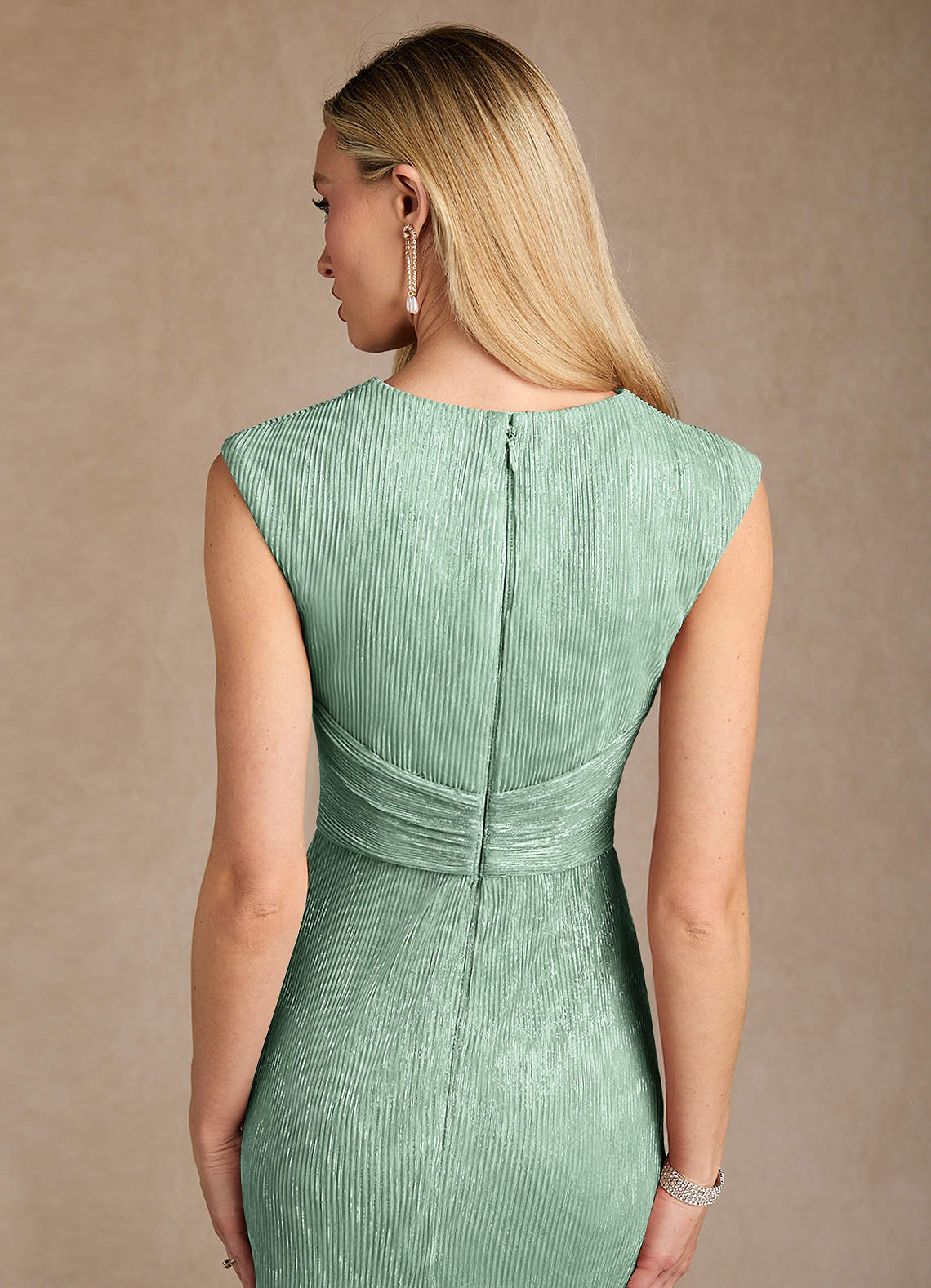 Azazie Salem Mother of the Bride Dresses Aquamarine A-Line Pleated Metallic Mesh Dress image6