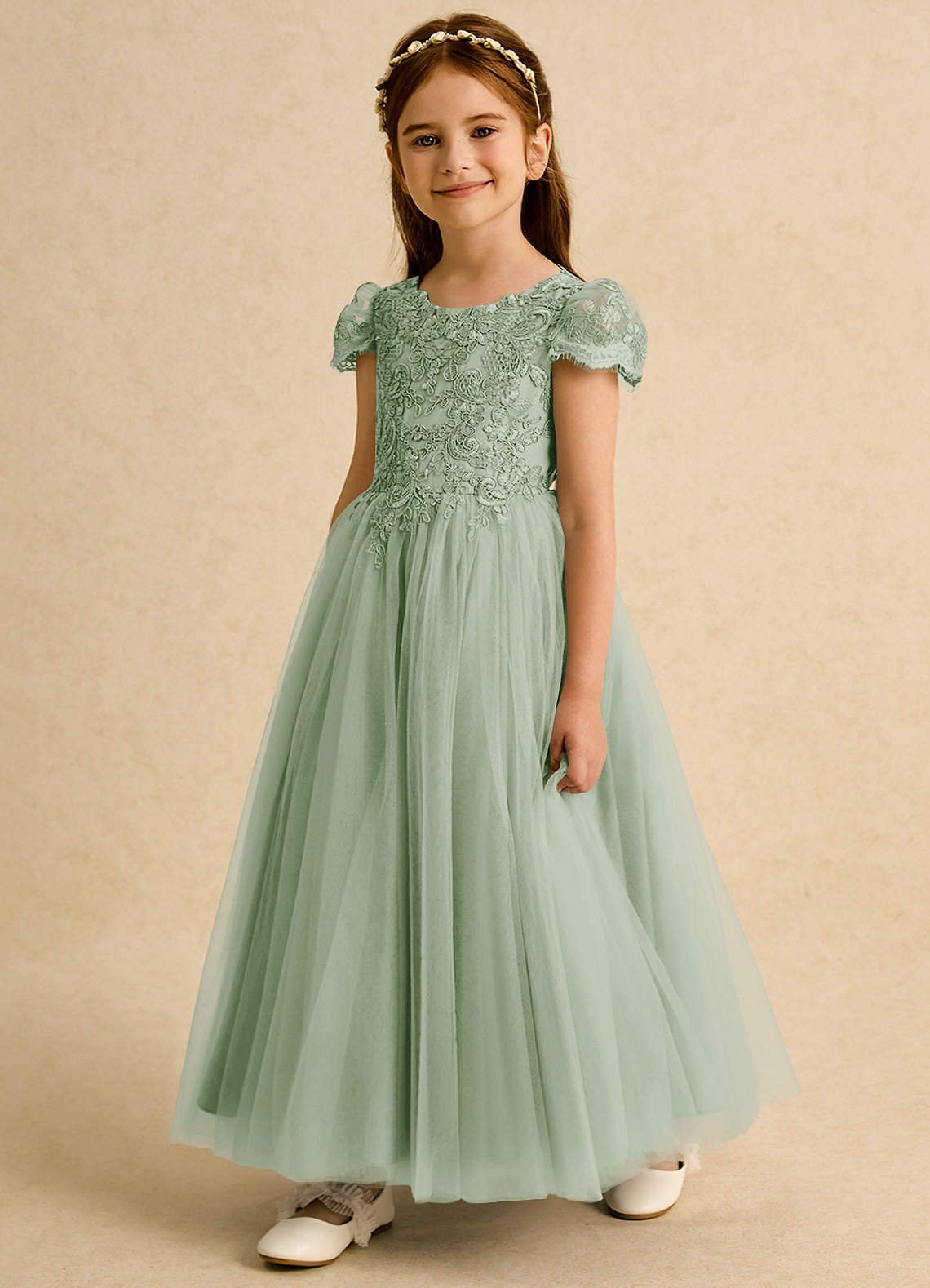 Azazie Puff Flower Girl Klänningar Klä Balklänning i Tyll Spets image1