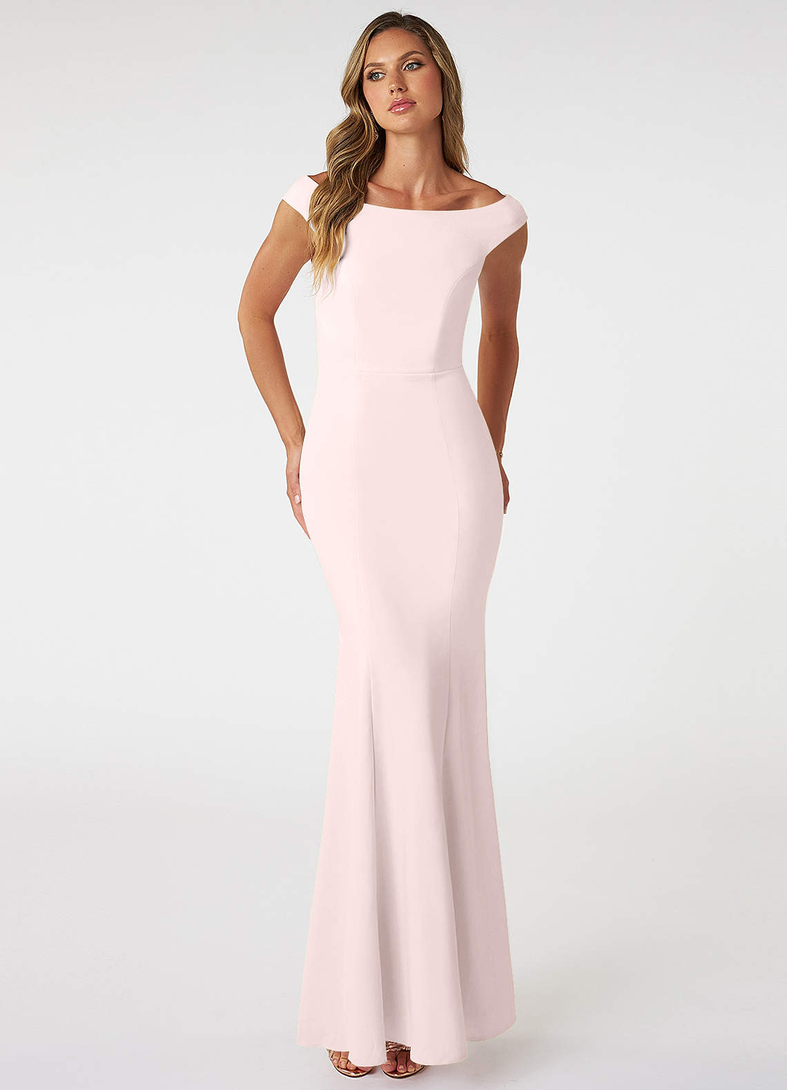 Azazie Nicolina Bridesmaid Dresses Blushing Pink Mermaid Square Neckline Stretch Crepe Dress image1