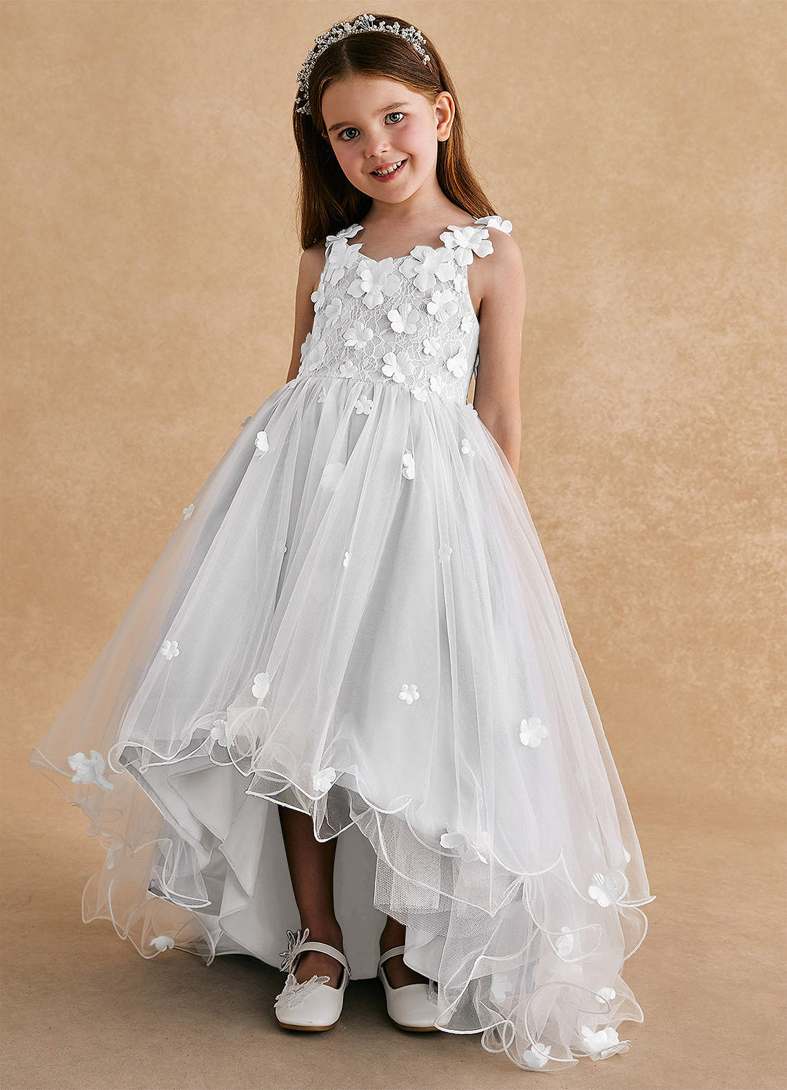 Azazie Celia Flower Girl Dresses White A-Line Lace Tulle Dress image4