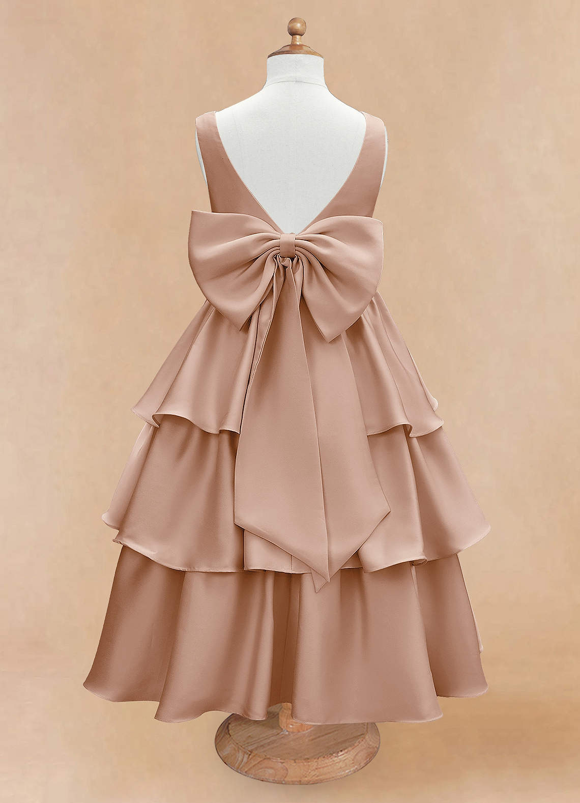 Azazie Margie Flower Girl Dresses English Rose A-Line Bow Stretch Satin Dress image4