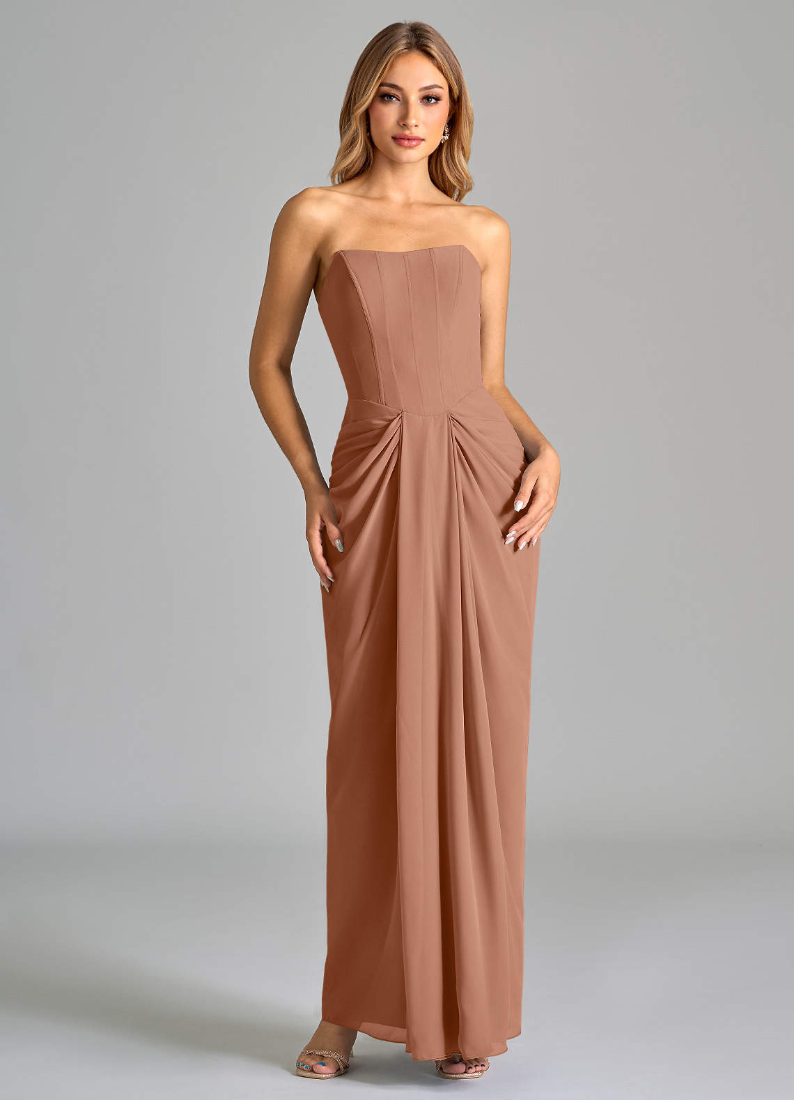 Azazie Anaïs Brautjungfernkleider Etui Schulterfrei Chiffon Kleid Bronzer image1