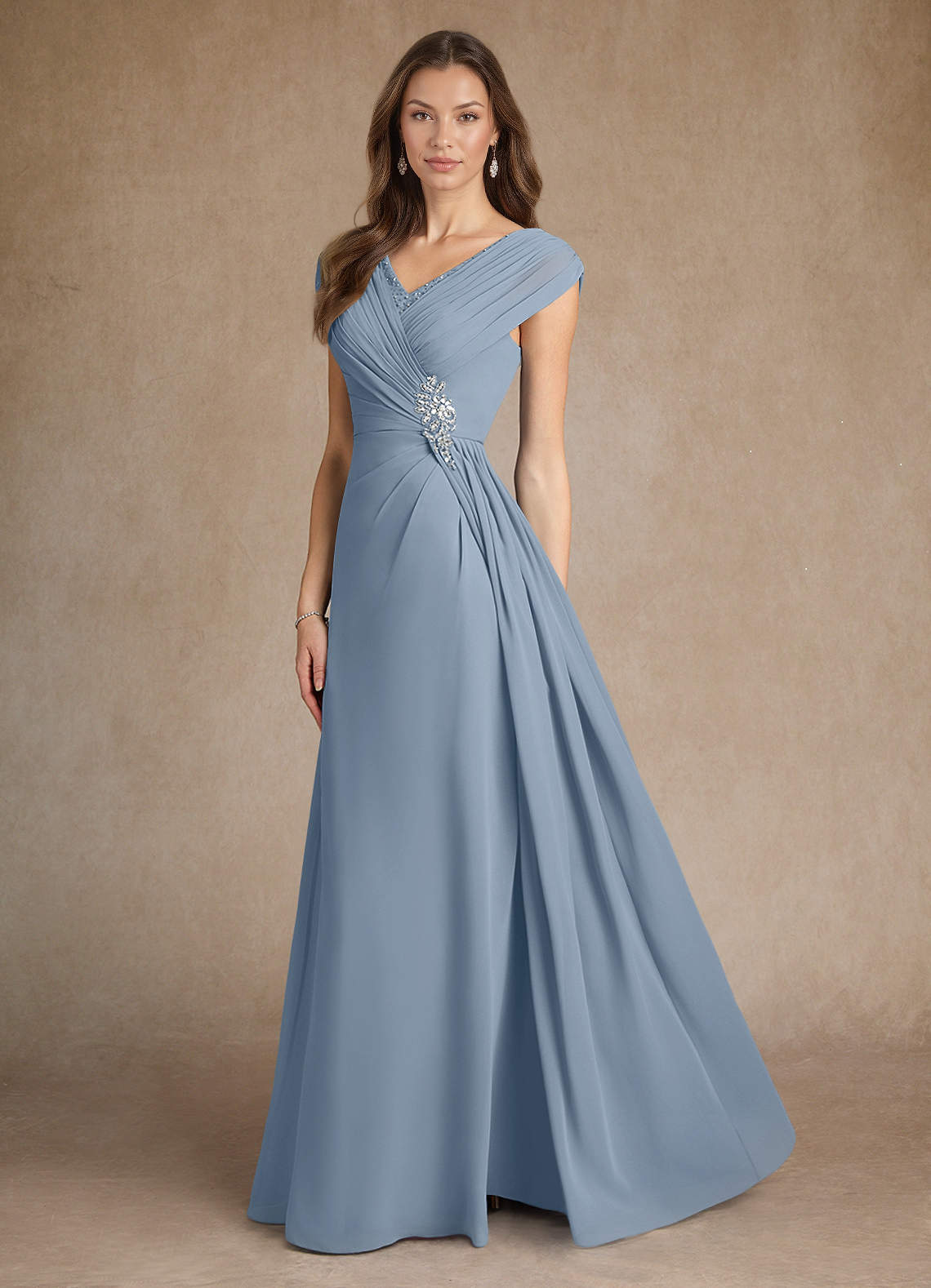 Azazie Bronson Mother of the Bride Dresses Dusty Blue A-Line Pleated Chiffon Dress image1