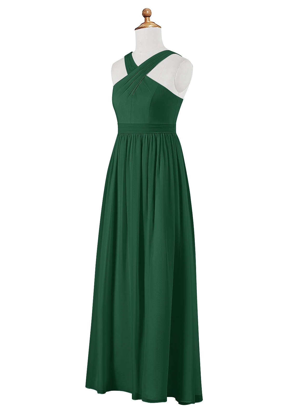 Azazie Jiya Junior Dark Green A-Line Pleated Chiffon Dress image7