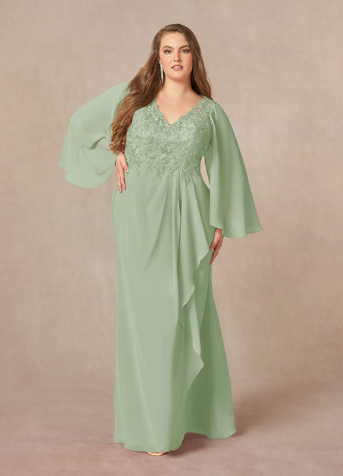 Azazie Perry Final Sale Blushing Pink Mermaid V-Neck Lace Chiffon Dress image1
