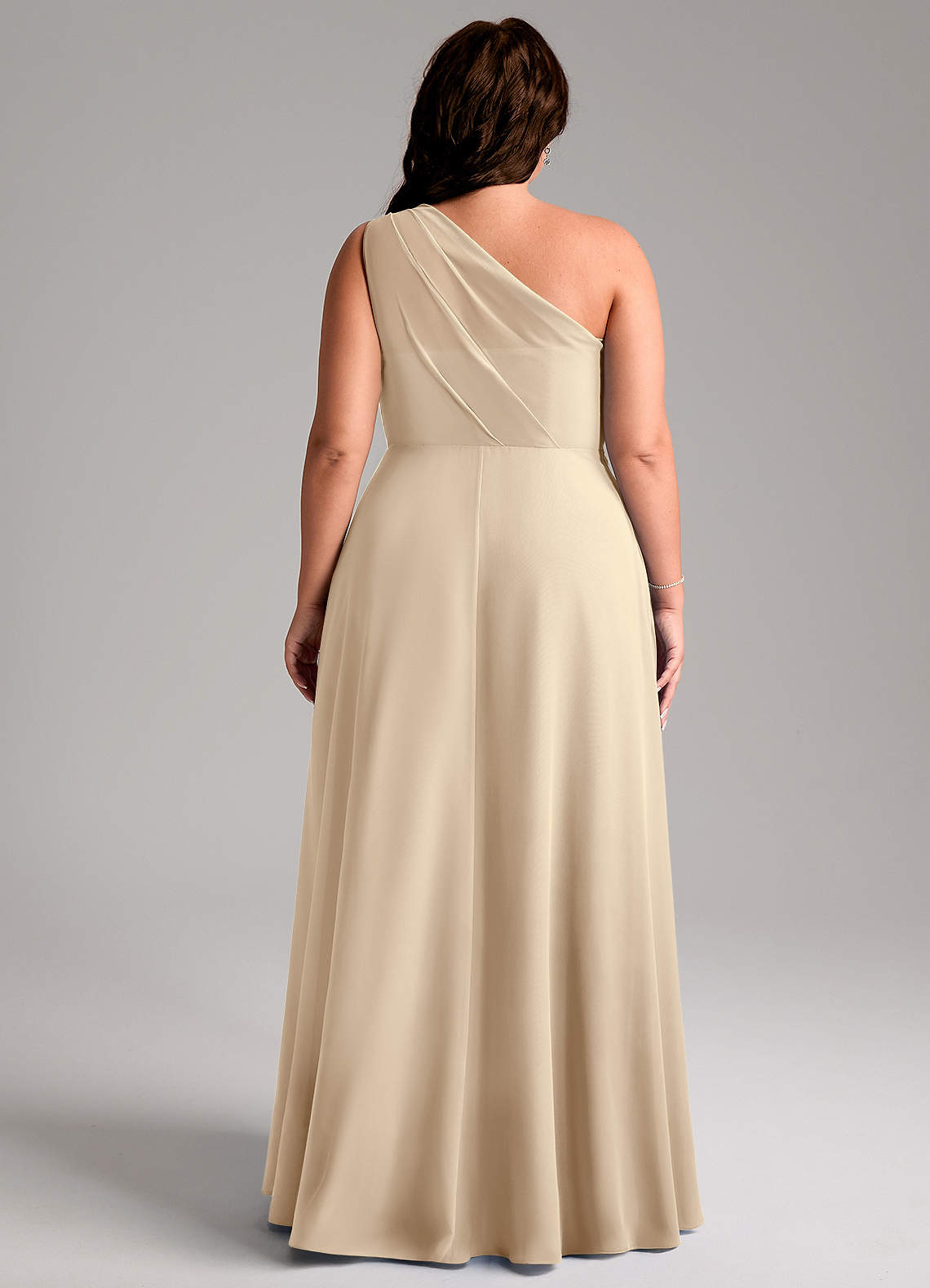 Azazie Phaedra Bridesmaid Dresses Champagne A-Line One Shoulder Chiffon Dress image1