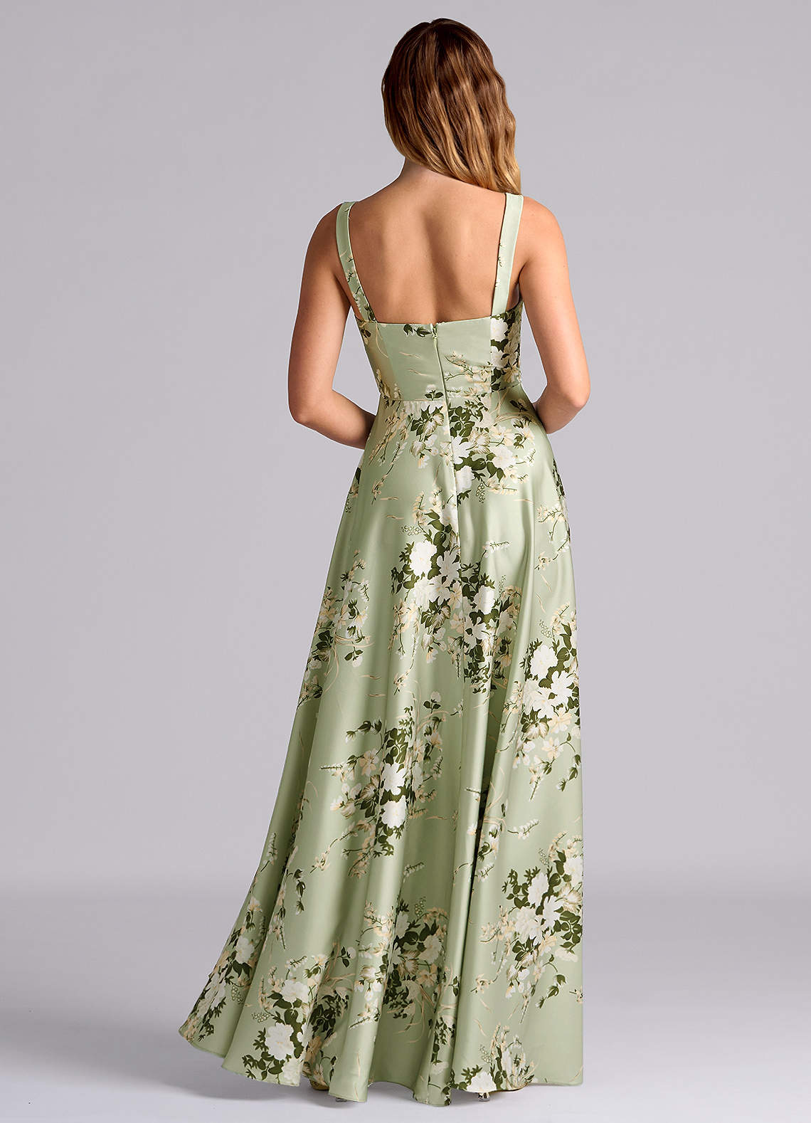 Azazie Shaude Bridesmaid Dresses Floral Vines A-Line Pleated Stretch Satin Dress image6