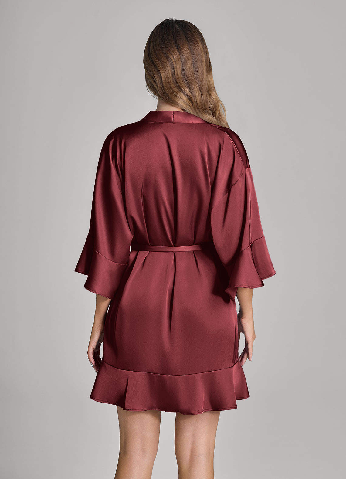 front Matching Color Ruffled Satin Robe