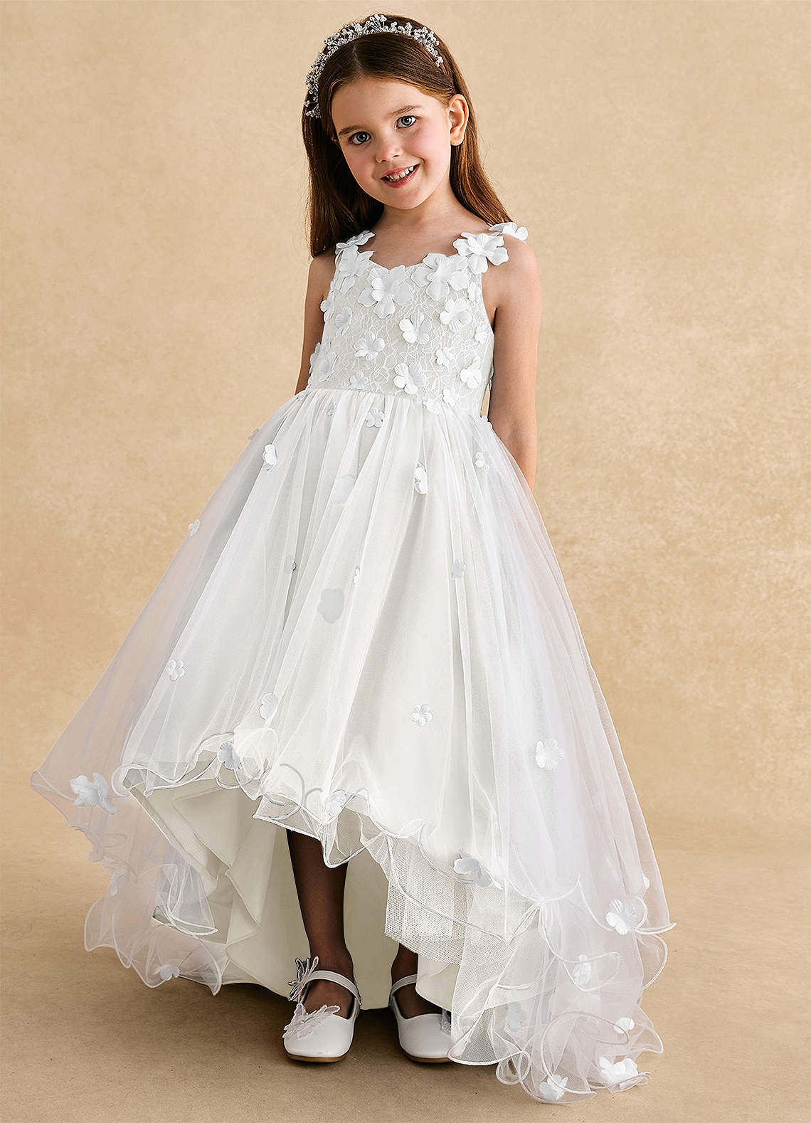 Azazie Celia Flower Girl Dresses Ivory A-Line Lace Tulle Dress image5