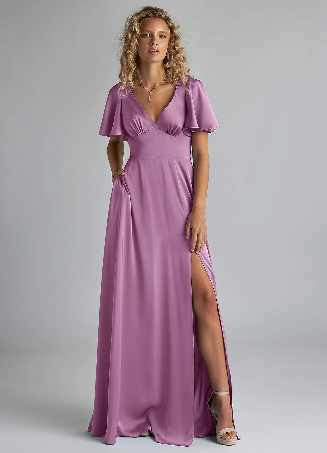 Azazie Kimber Brautjungfernkleider A-Linie Gestreift Stretch-Satin Kleid Blauregen image1