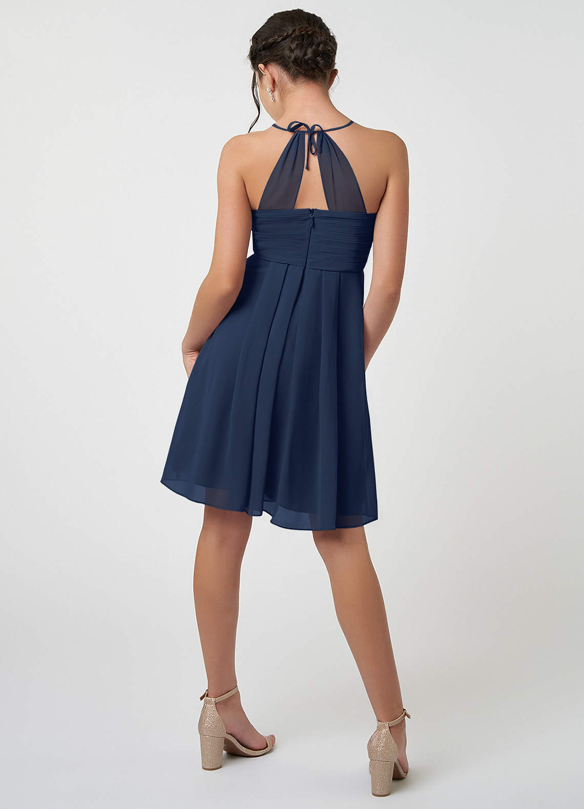 Azazie Ginny Junior Dark Navy A-Line Pleated Chiffon Dress image1
