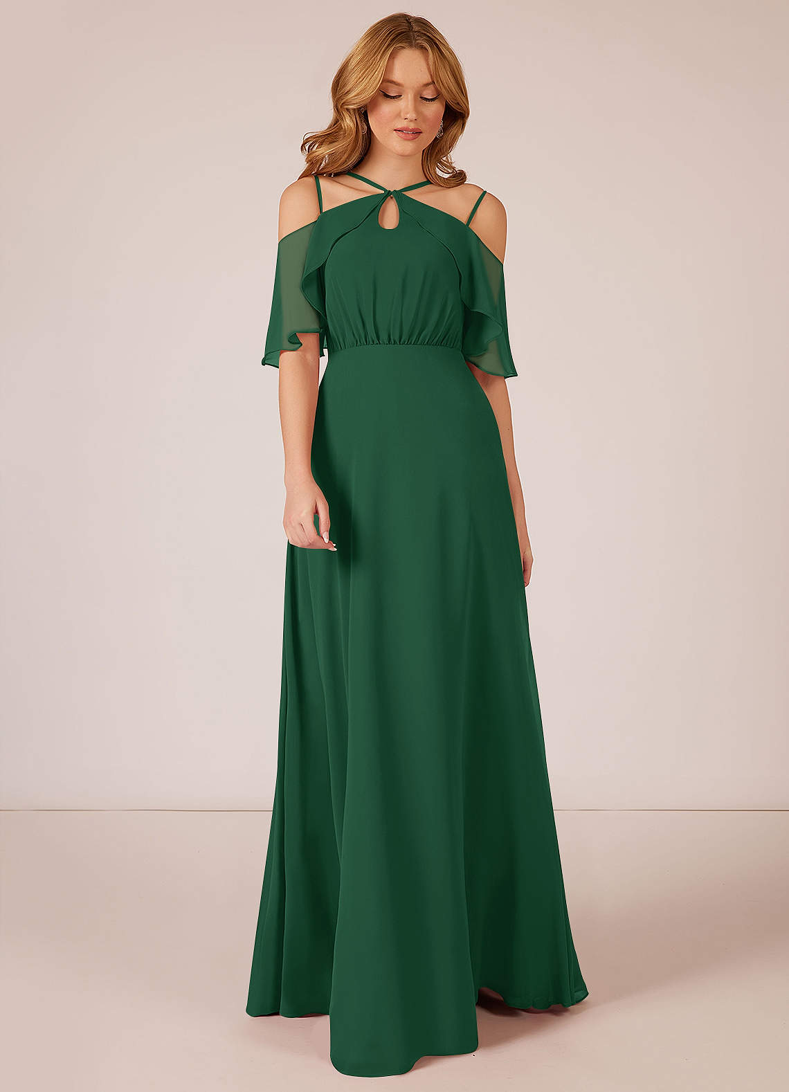 Azazie Adele Bridesmaid Dresses Dark Green A-Line Ruched Chiffon Dress image1