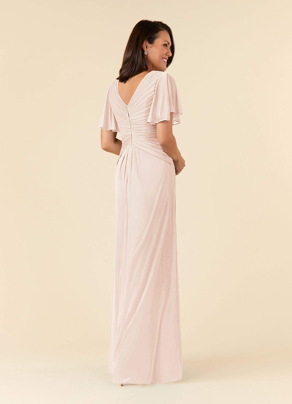 Azazie Emmeline Mother of the Bride Dresses Blushing Pink A-Line V-Neck Pleated Mesh Dress image3