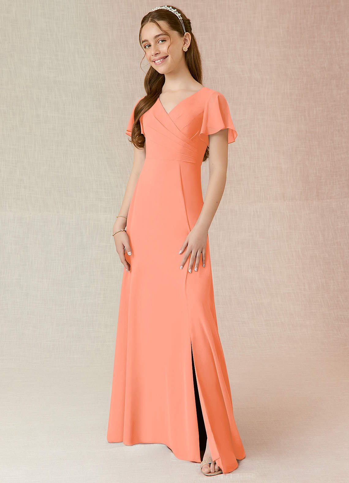 Azazie Induh Junior Sunset A-Line Ruched Chiffon Dress image1