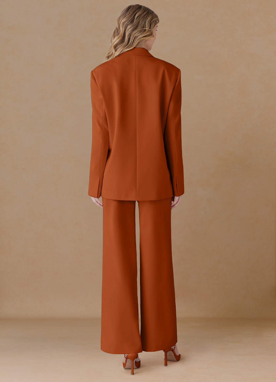 front Amelia Burnt Orange Refined Weave Performance Oversized Blazer