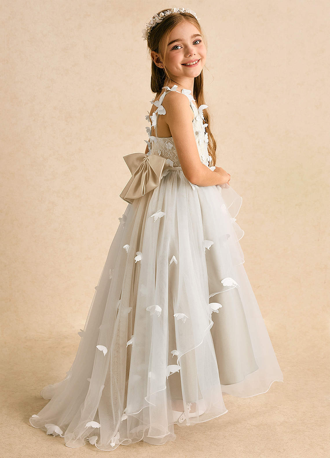 Azazie Darlina Flower Girl Dresses Ivory Champagne Ball-Gown Lace Tulle Dress image1