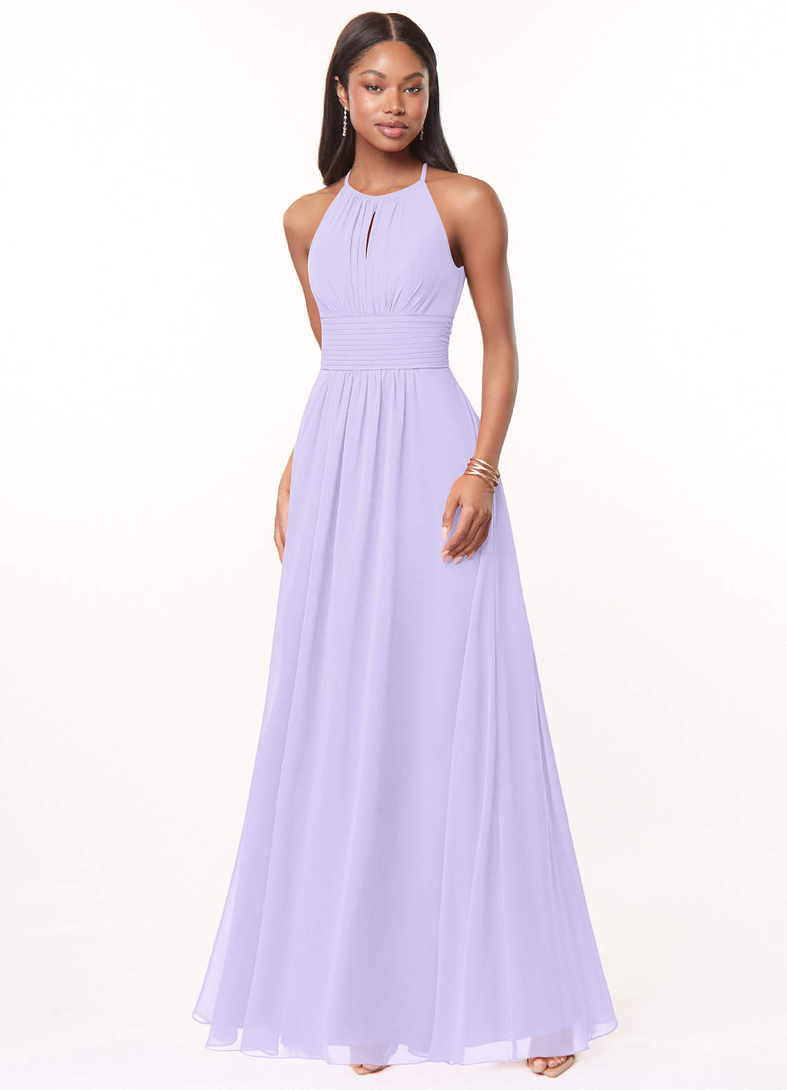 Azazie Bonnie Bridesmaid Dresses Lilac A-Line Keyhole Ruched Chiffon Dress image1