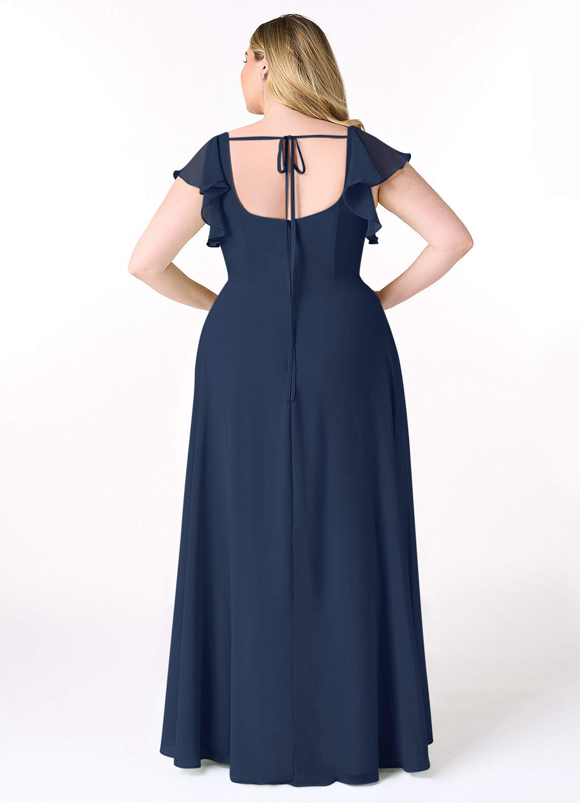 Azazie Bondi Bridesmaid Dresses Dark Navy A-Line Ruffled Chiffon Dress image7