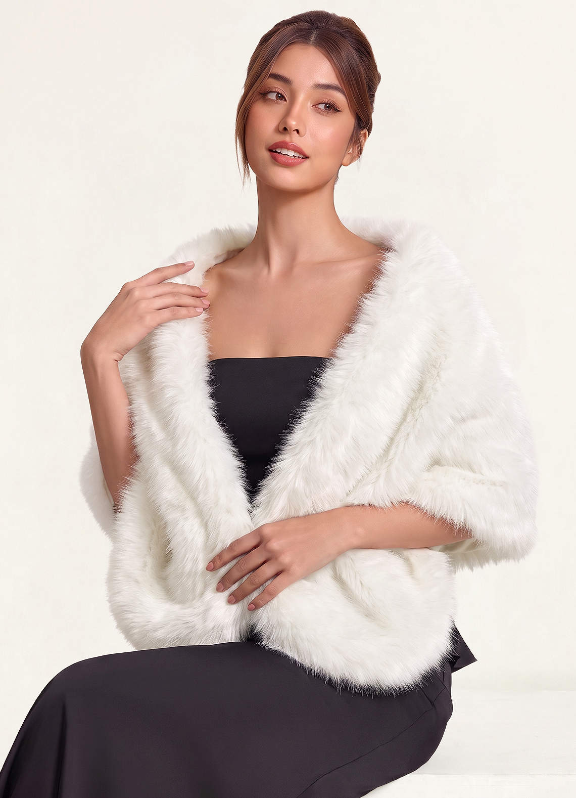 front Luxurious Faux Fur Evening Stole Wrap