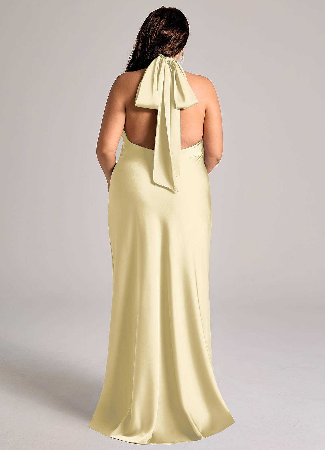 Azazie Velli Bridesmaid Dresses Lemon Sorbet Mermaid High Neck Stretch Satin Dress image7