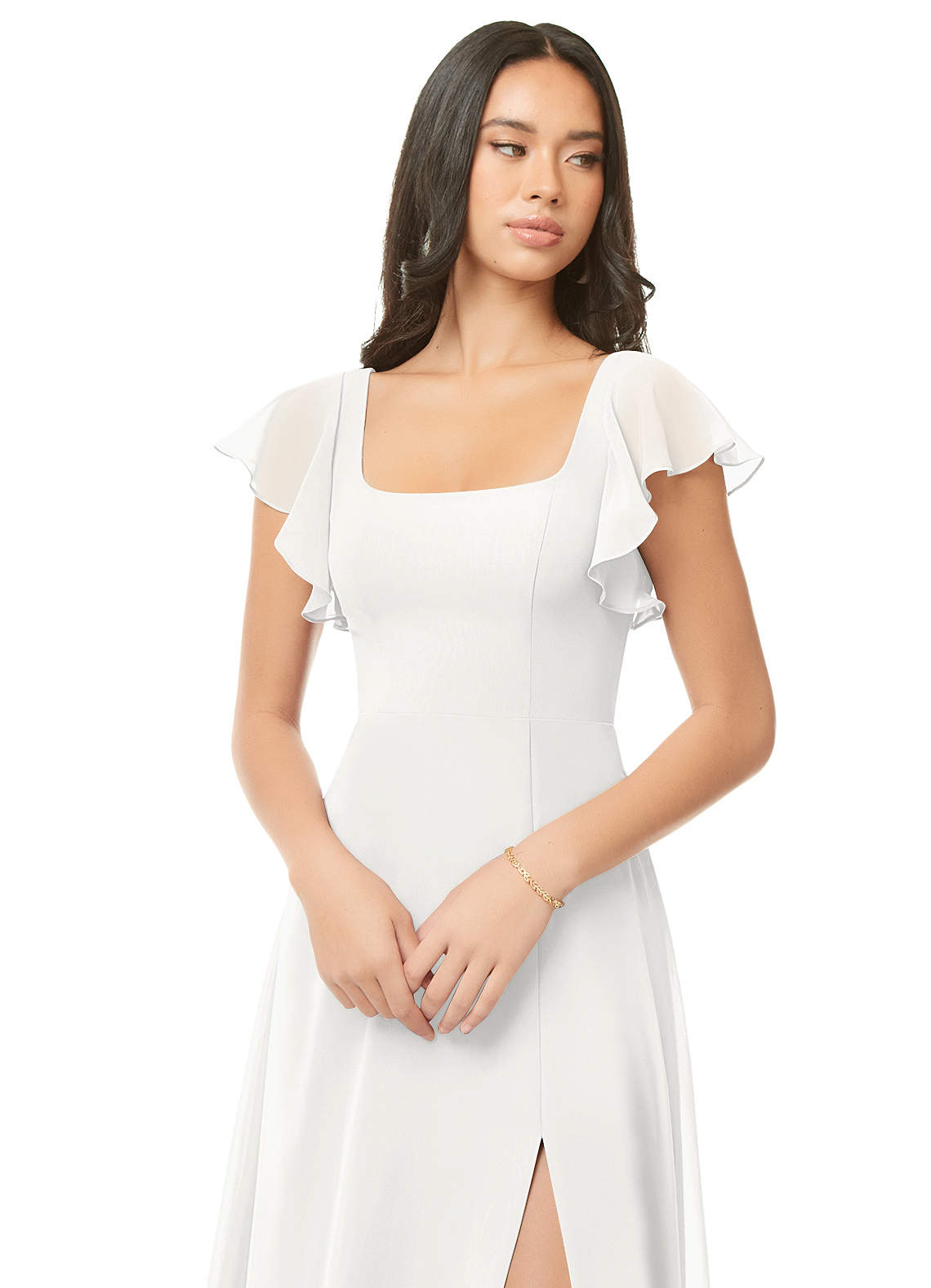 Azazie Bondi Bridesmaid Dresses White A-Line Ruched Chiffon Dress image5