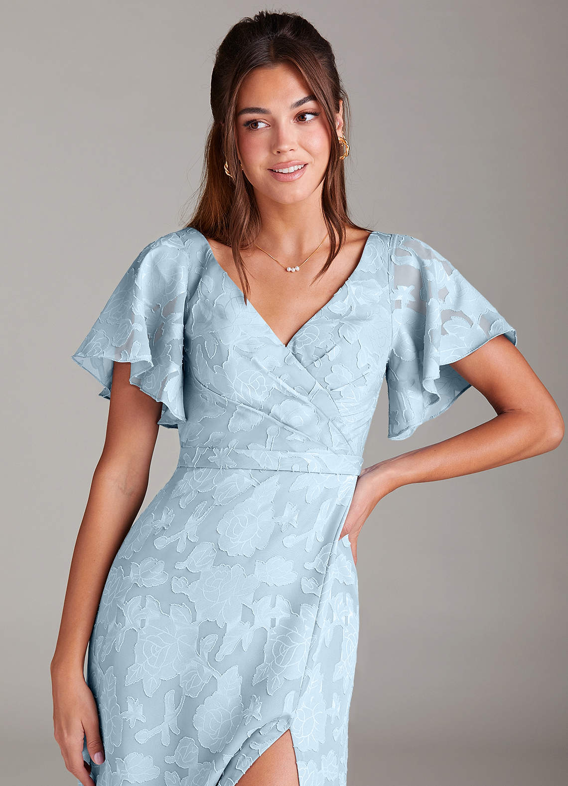 Azazie Ambrosia Bridesmaid Dresses Sky Blue A-Line Pleated Floral Burnout Dress image4
