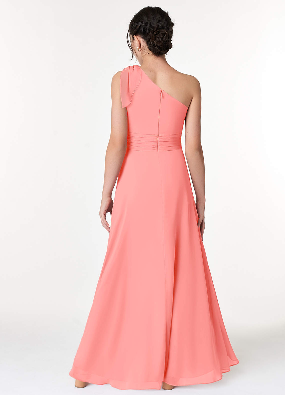 Coral Dream Elegant One-Shoulder Chiffon Dress