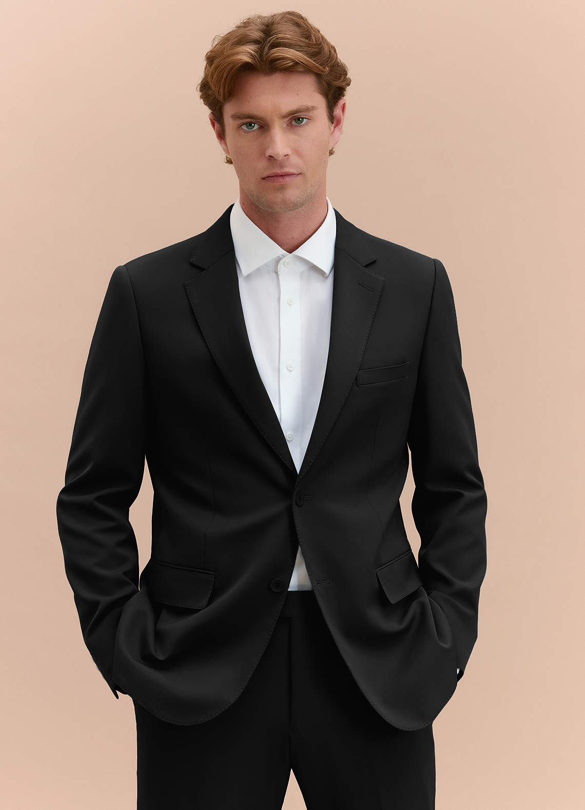 front James Black Structured Stretch Suit Jacket