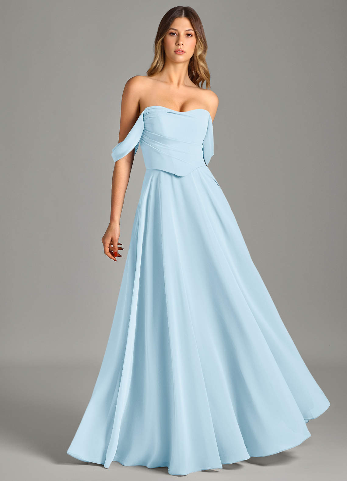 azazie sky blue chiffon dress Azazie Jesaphine