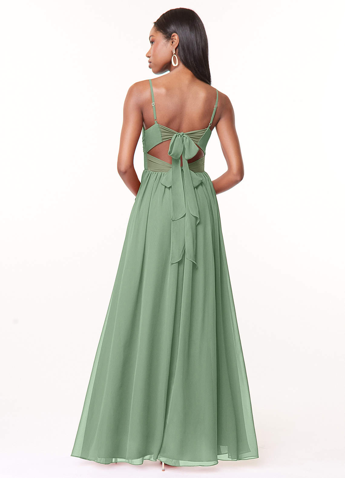 Azazie Zeya Bridesmaid Dresses Matcha A-Line V-Neck Pleated Chiffon Dress image2