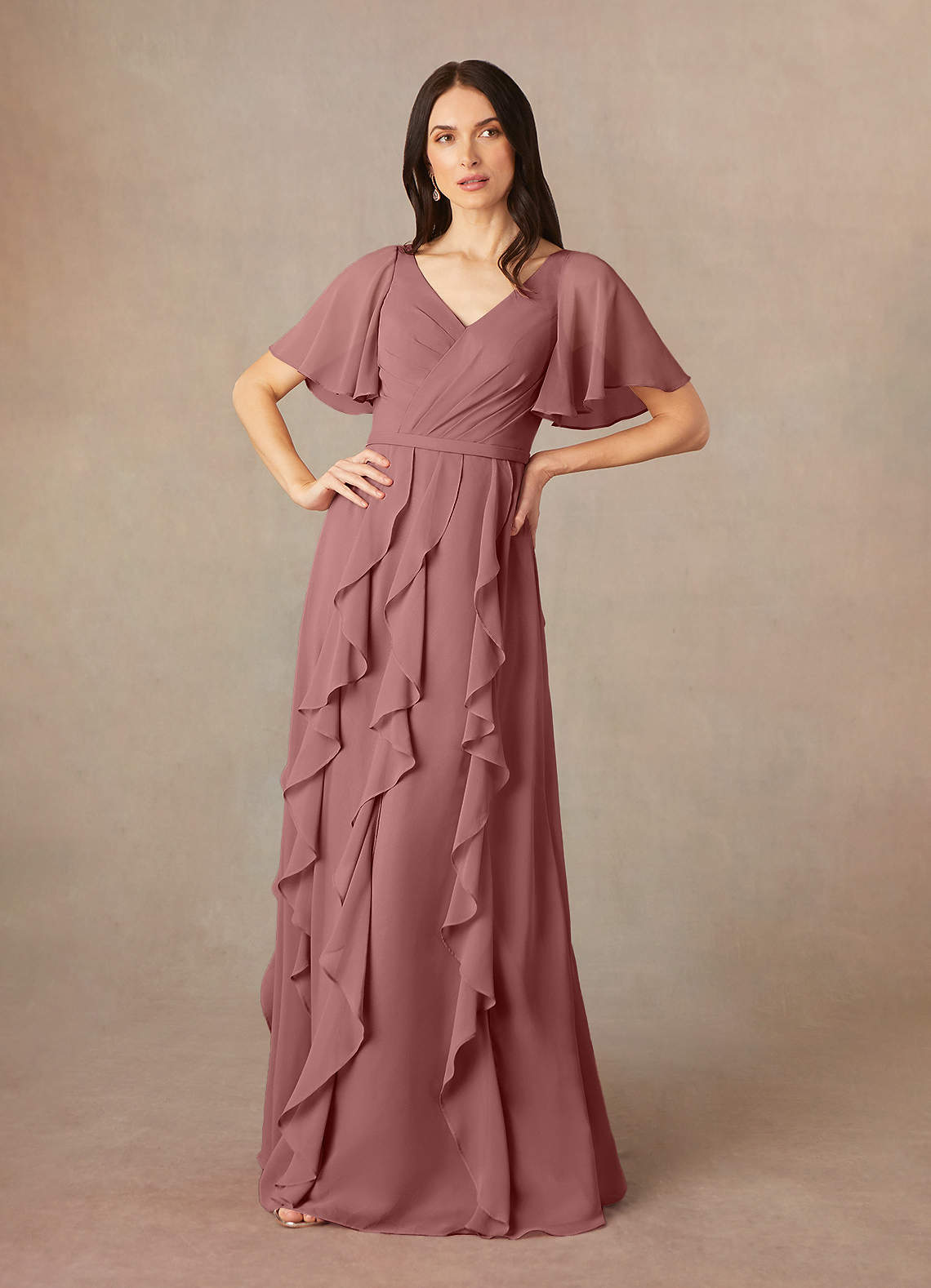 Azazie Watson Mother of the Bride Dresses Desert Rose A-Line V-Neck Chiffon Dress image1
