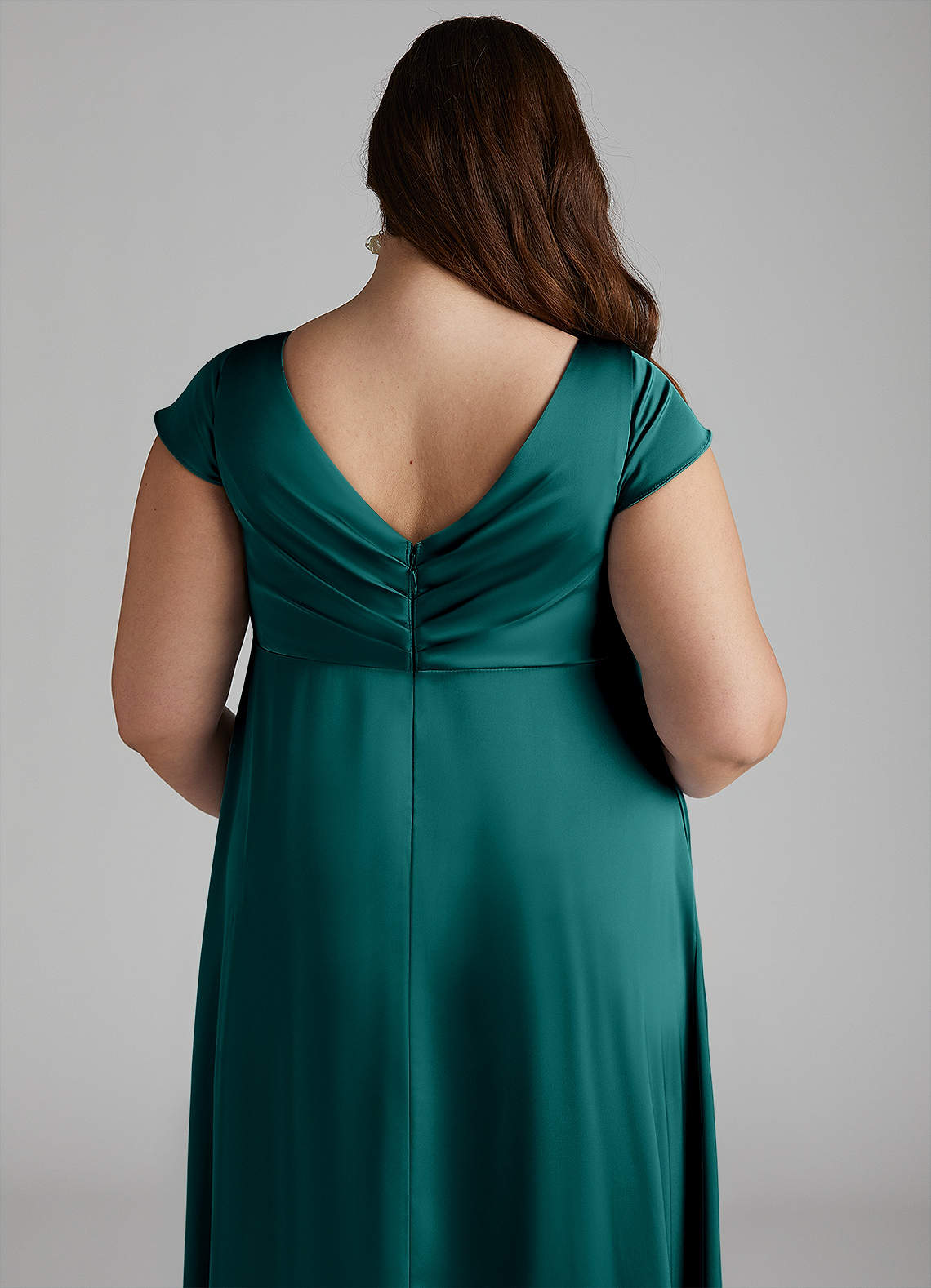 Azazie Allessia Probar vestidos en casa Vestido de Corte en A Plisado Hasta el suelo Satén Elástico image12