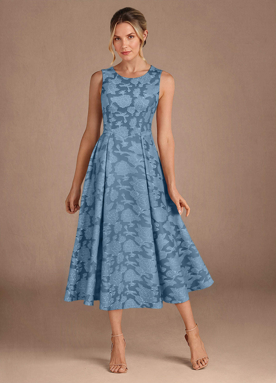 Azazie Fulton vestidos de madre de la novia Vestido de Azul Acero de Devorado Floral de Corte En A con Plisado image1