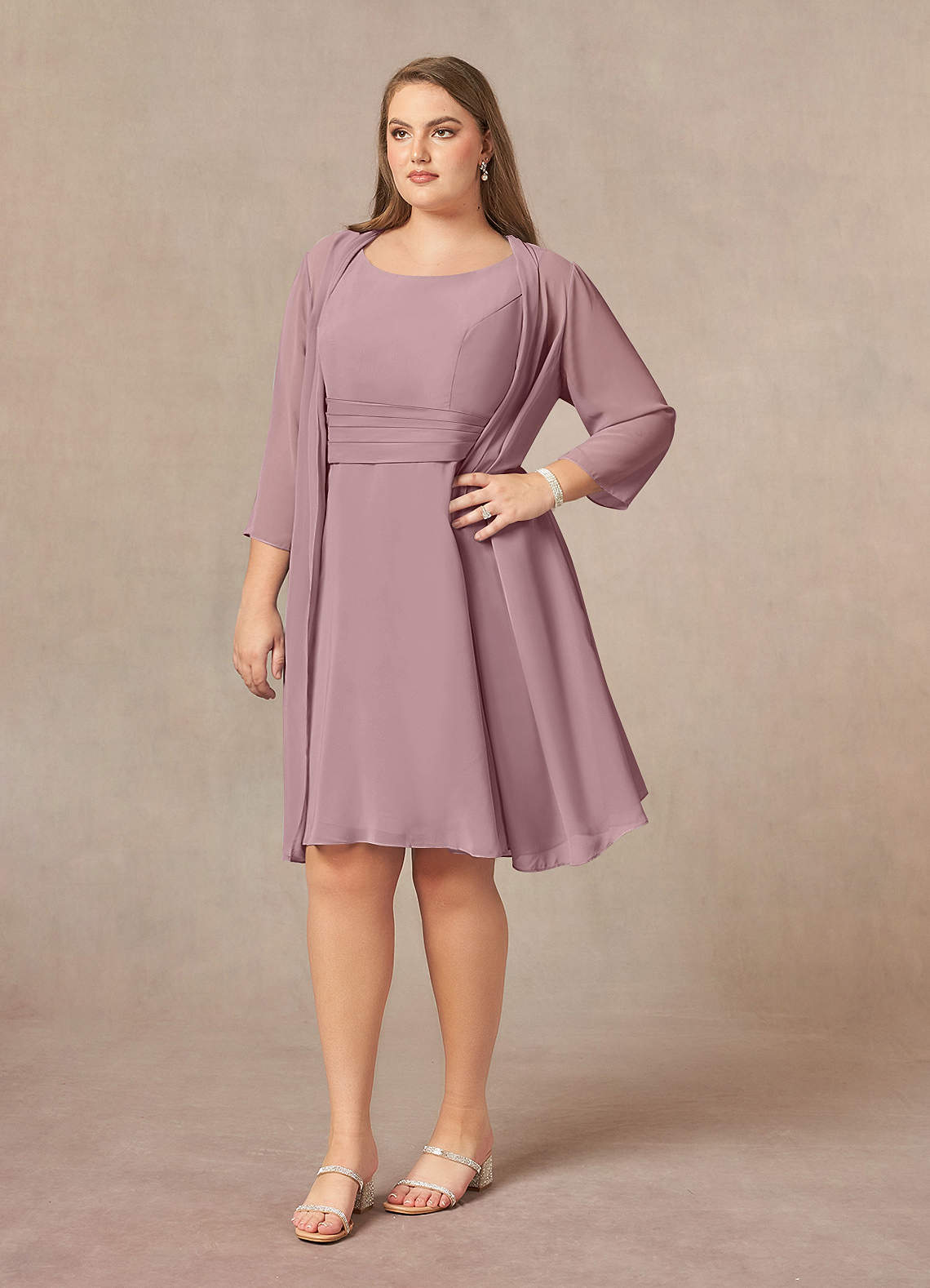 Azazie Shirley Mother of the Bride Dresses Dusty Rose A-Line Scoop Pleated Chiffon Dress image9