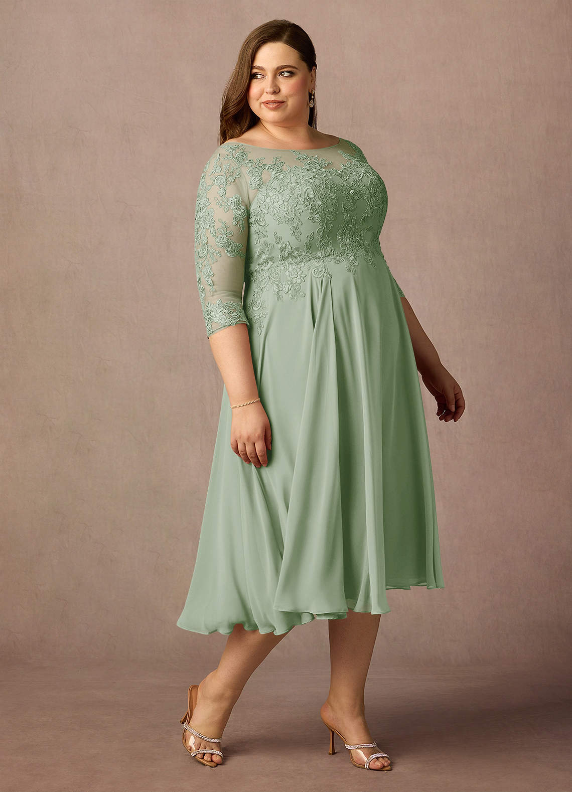 Azazie Marge Mother of the Bride Dresses Dusty Sage A-Line Scoop Lace Chiffon Dress image9