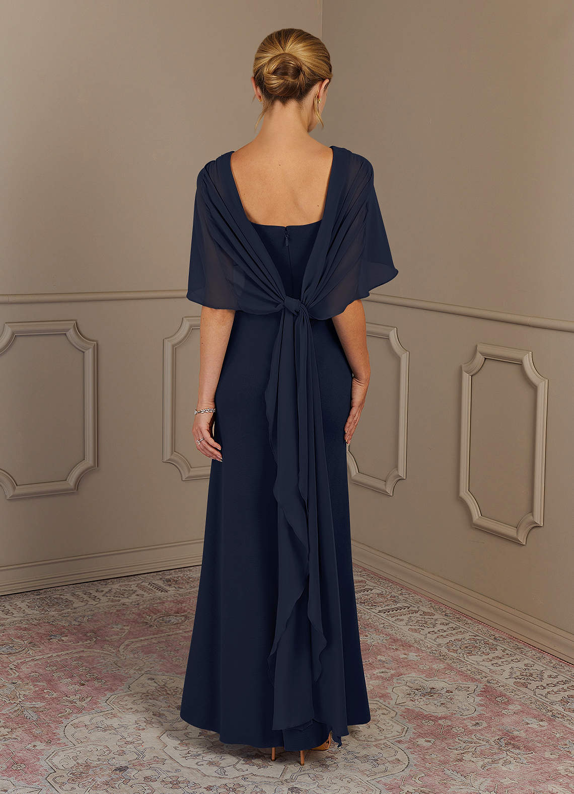 Azazie Dion Mother of the Bride Dresses Dark Navy Sheath Scoop Stretch Crepe Dress image5