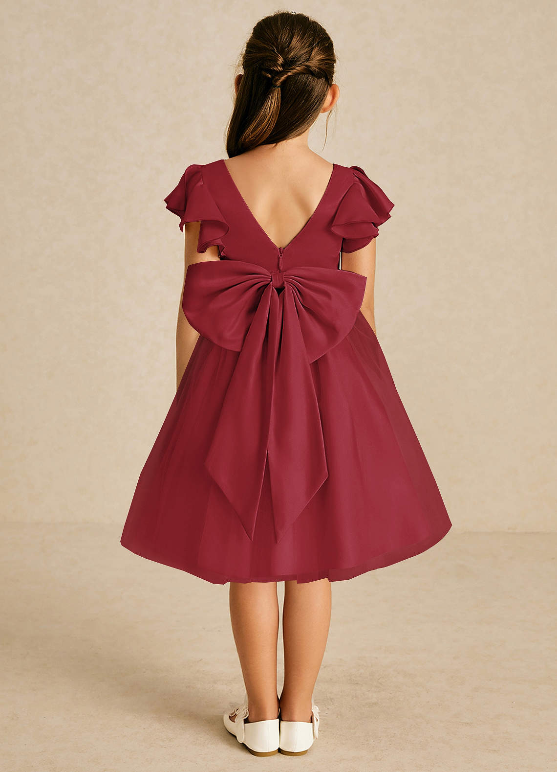 Azazie Kaeya Robe Demoiselle D'honneur Fillette Robe Trapèze en Tulle Arc Grenade image1