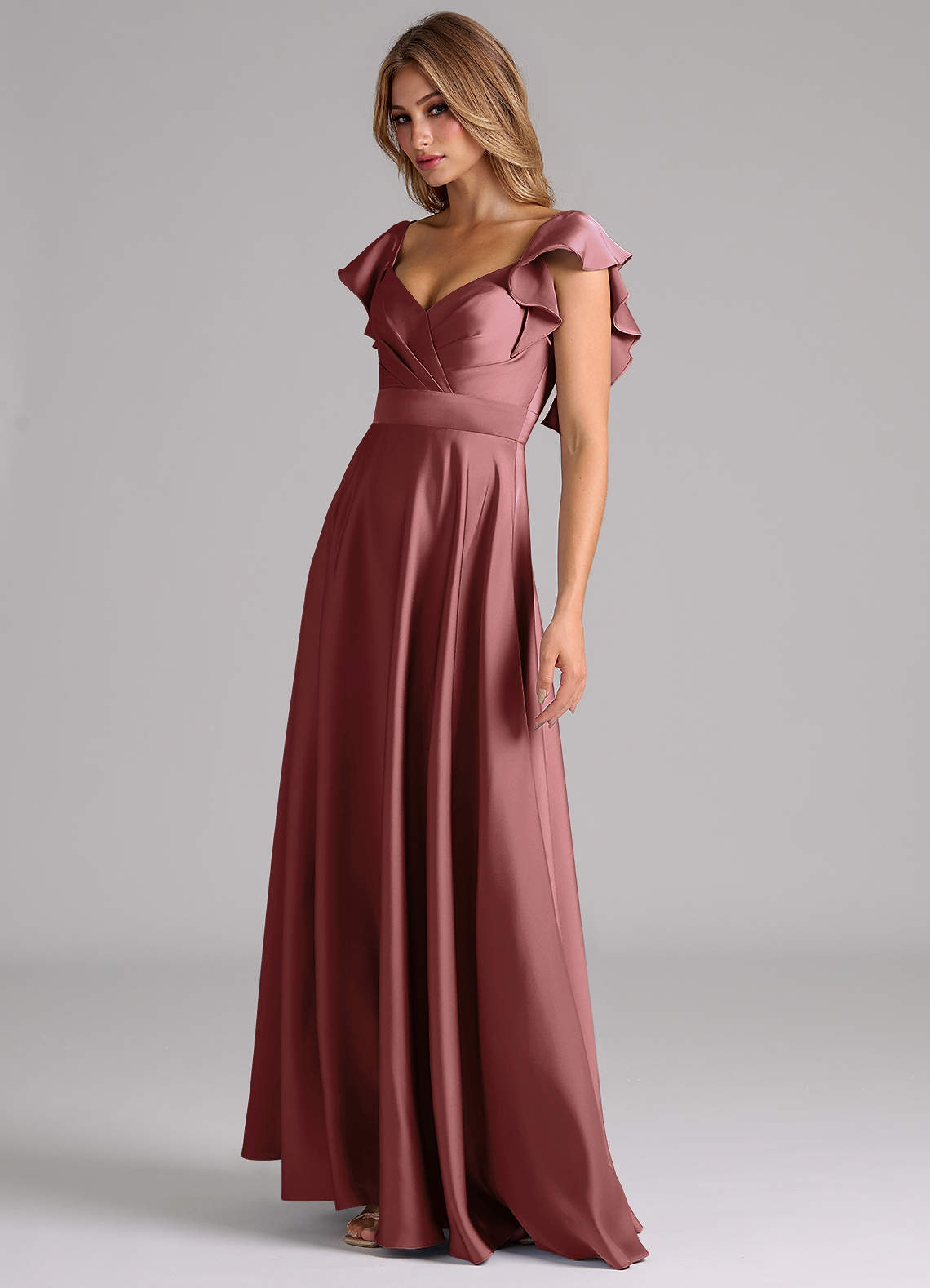 Azazie Leilani Bridesmaid Dresses Amethyst A-Line Ruched Stretch Satin Dress image7