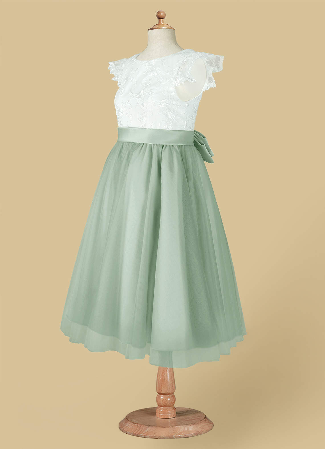 Azazie Vetty Flower Girl Dresses Ivory Agave A-Line Lace Tulle Dress image13