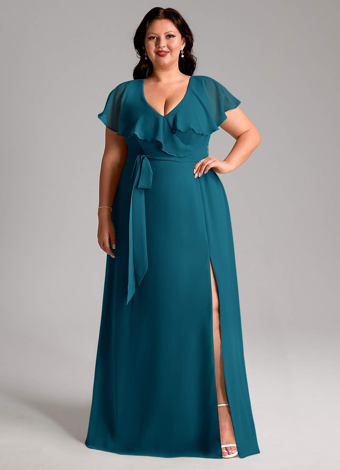 Azazie Lainey Bridesmaid Dresses Ink Blue A-Line with Pockets Chiffon Dress image1