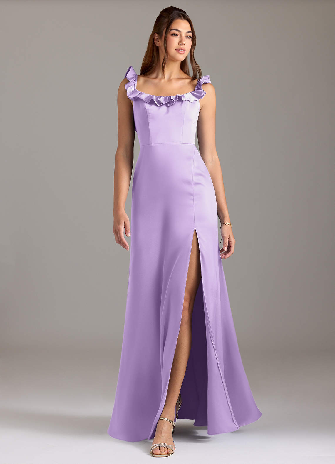 Azazie Callie Robes de demoiselle d'honneur Robe Trapèze Convertible en Satin extensible Rayé Lilas image2
