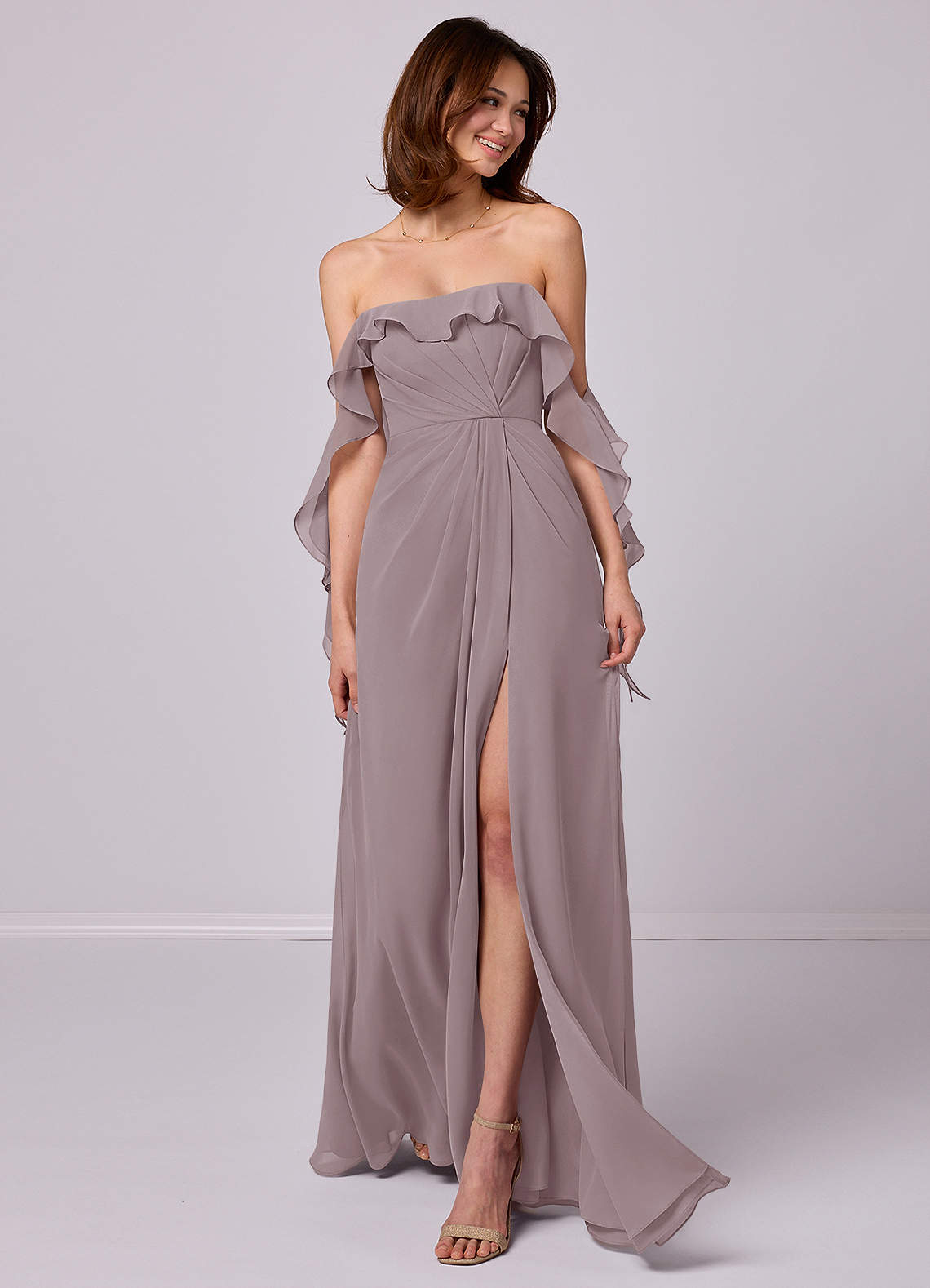 Barbie ♥ Azazie Bridesmaid Dresses Dusk A-Line Off the Shoulder Chiffon Convertible Dress image1