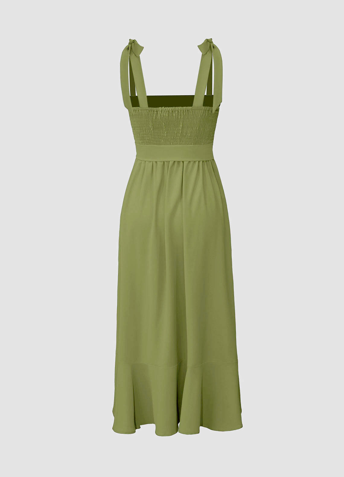 Love Of Romance Army Green Tie-Straps Ruffled Midi Dress image1