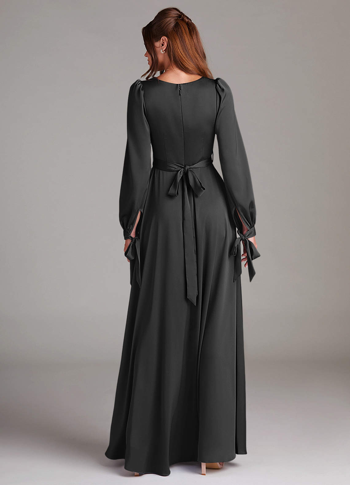 blue dress for baby girl Black Square Neck Puff Sleeve Satin Midi Dress main image 1