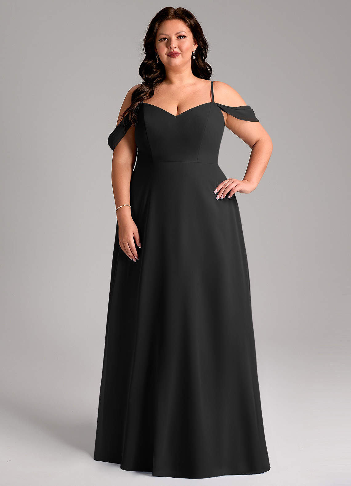 Azazie Marley Bridesmaid Dresses Black A-Line Off the Shoulder Chiffon Convertible Dress image1