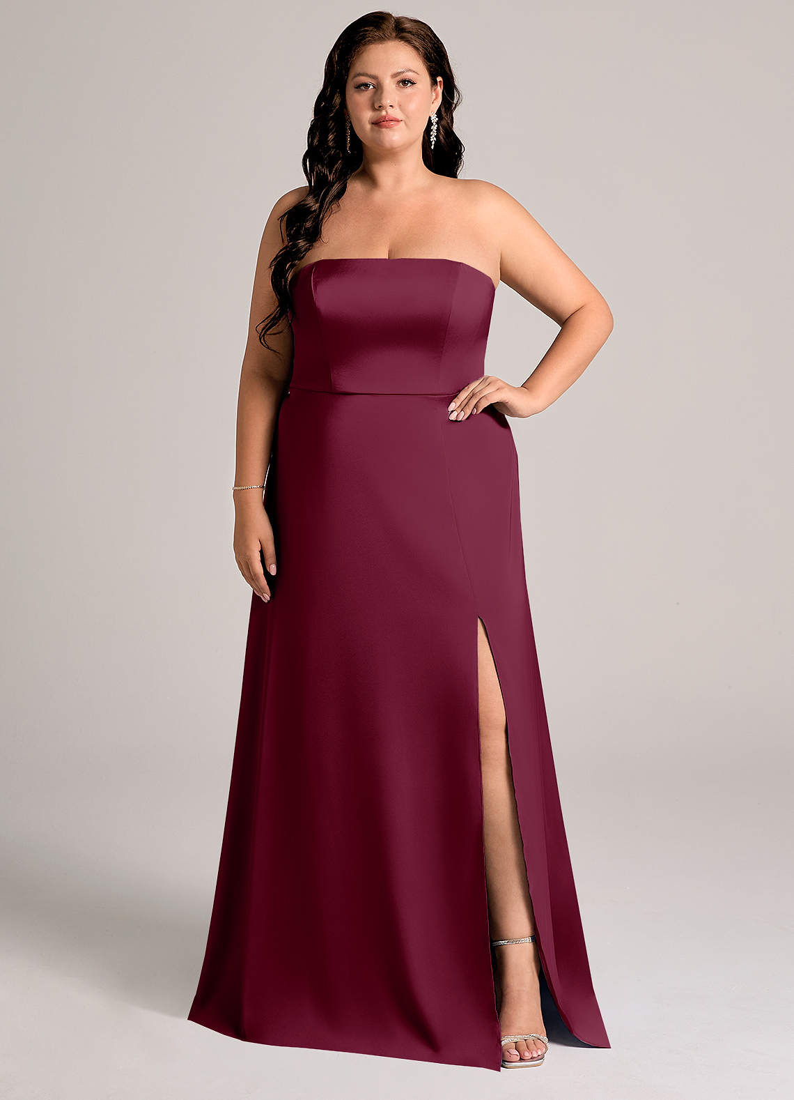 Azazie Wren Bridesmaid Dresses Mulberry A-Line Strapless Stretch Satin Convertible Dress image1